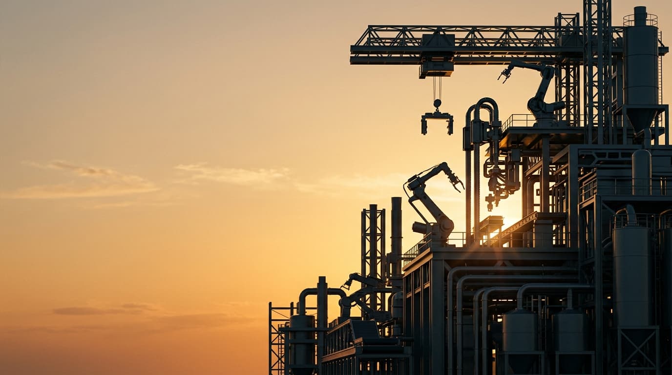 Industrial facility and mechanical equipment at sunset